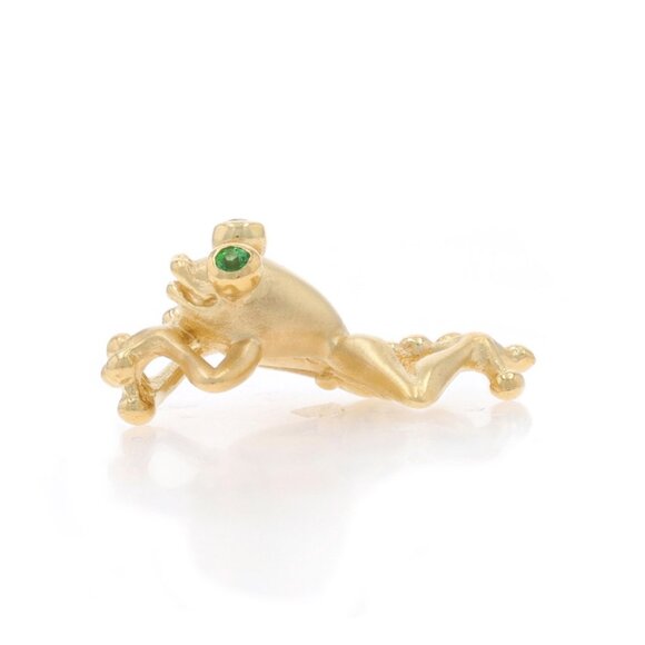 Yellow Gold Tsavorite Garnet Climbing Frog Pendant - 14k Round Amphibian - Picture 2 of 4